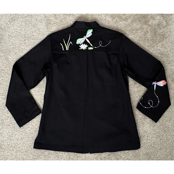 Quaker Factory Women's Jacket Size XS Black Cotton Embroidered Dragonflies NWT - Picture 2 of 16